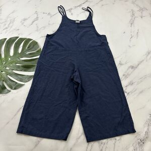 Clara Sun Woo Womens Overalls Jumpsuit Size XS Navy Blue Linen Blend Cropped